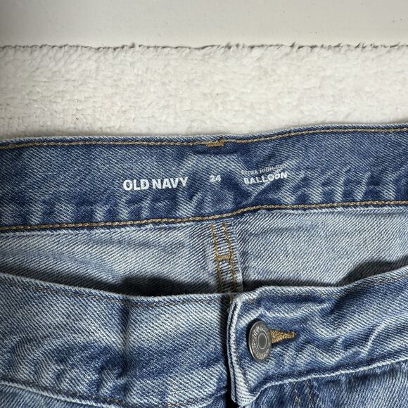 Old Navy Womens Extra High Rise Balloon Jeans Size 24 Light Wash Y2K Baggy - Picture 2 of 8